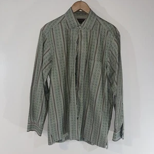 Ermenegildo Zegna Men’s Medium GREEN Beige Shirt Striped ROMANIA Long Sleeve - Picture 1 of 3