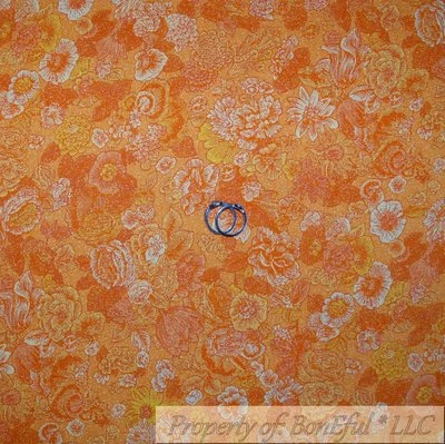 BonEful Fabric FQ Cotton Quilt Orange White Yellow Asian Flower Toile Zen Tonal - Image 1 of 4