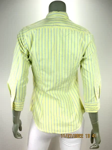 RALPH LAUREN SZ 4 Slim Fit Cotton Pale Yellow Blue Buttoned Shirt Blouse Top - Picture 1 of 12
