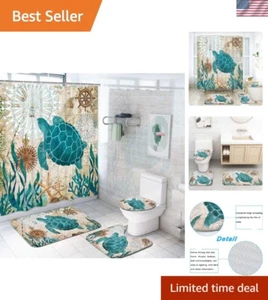 Sea Turtle Shower Curtain Sets with Non-Slip Rugs, Toilet Lid Cover and Bath ... - Picture 1 of 8