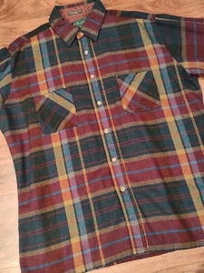 Vintage Anthony Foxx Wool Button Down Green RedYellow Flannel Collared ShirtXL - Picture 1 of 9