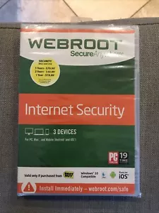 Factory Sealed! WEBROOT Secure Anywhere Internet Security - Antivirus 3 Devices - Picture 1 of 2