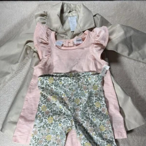 Three-Piece Girls Tahari Coat, Sleeveless Top, Leggings 3T Beige - Picture 1 of 13