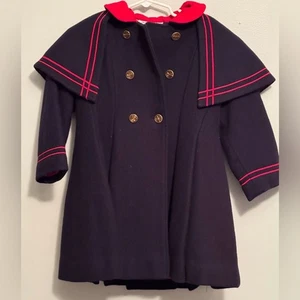 Rothschild Girls Blue and Red Nautical Navy style Coat Sz4 - Picture 1 of 11
