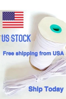 Banda elástica plana blanca 22 yardas 1/8" 3 mm recorte spandex. Costura, artesanía y máscara hágalo usted mismo Foto 1 de 3