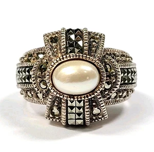 Vintage Judith Jack Sterlingsilber Markasit und Kunstperlen Ringgröße 7,25 - Bild 1 von 5