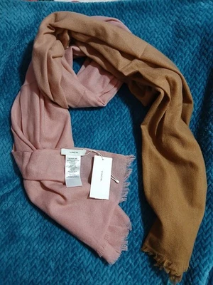 Vince Wool & Cashmere Blend Large Ombre Wrap Scarf Caramel Brown And Rose Pink - Image 1 of 4