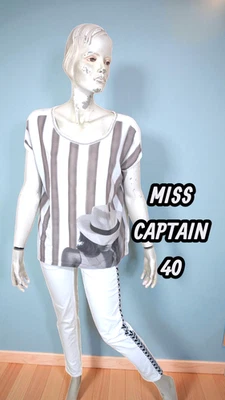 Miss Captain Trend Taille 40 Blouse manches courtes blanc gris femme Tee - Photo 1/4