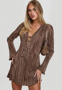 Mini abito donna Princess Polly Malop manica lunga cioccolato taglia US 4 nuovo - Foto 1 di 7