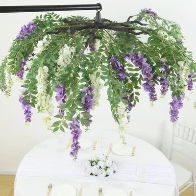 55" CREAM PURPLE Silk Wisteria Vine Hanging Artificial FLOWER Chandelier Party - Image 1 of 4