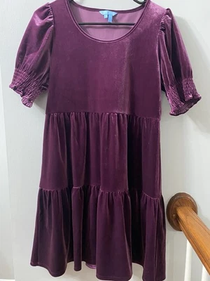 Draper James Women’s Lee Ann Velvet Shift Dress Plume  Size S, Puffed Sleeves - Изображение 1 из 4