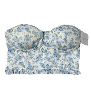 Altar’d  State Blue/Ivory Floral Cottage Core Satin Bustier Corset Size M - Picture 1 of 4