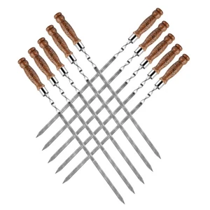Set of 10 Stainless steel skewers with wooden handle 630x12x3mm (like marble) - Picture 1 of 7