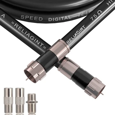 50FT RG6 Coaxial Cable with F Connector, F81 Female Extender Adapter, Low Los... - Image 1 of 4