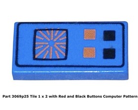 Lego 1x 3069bp25 Blue Tile 1 x 2 with Groove with Red and Black Buttons 6985