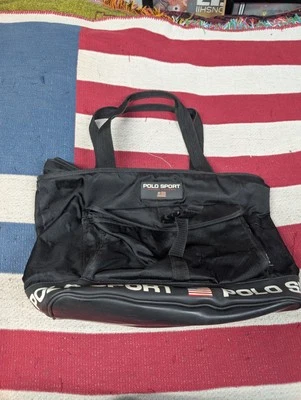Vintage Polo Sport Spellout Logo Zipper Black Handbag Tote 90s Y2K - Image 1 of 4