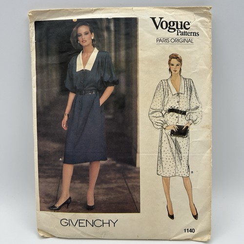 Abito Vogue 1140 Misses Givenchy designer bottoni davanti tucks taglia 8 taglio