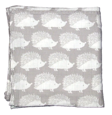 Milkbarn One Ply Hedgehog Gray White Baby Blanket Swaddle Security Lovey 47" - Image 1 of 2