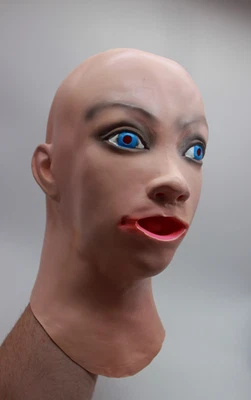 LATEX FEMALE MASK CROSS DRESS TRANSGENDER RUBBER DOLL HOOD MOUTH GAG + TUBES - Image 1 of 4