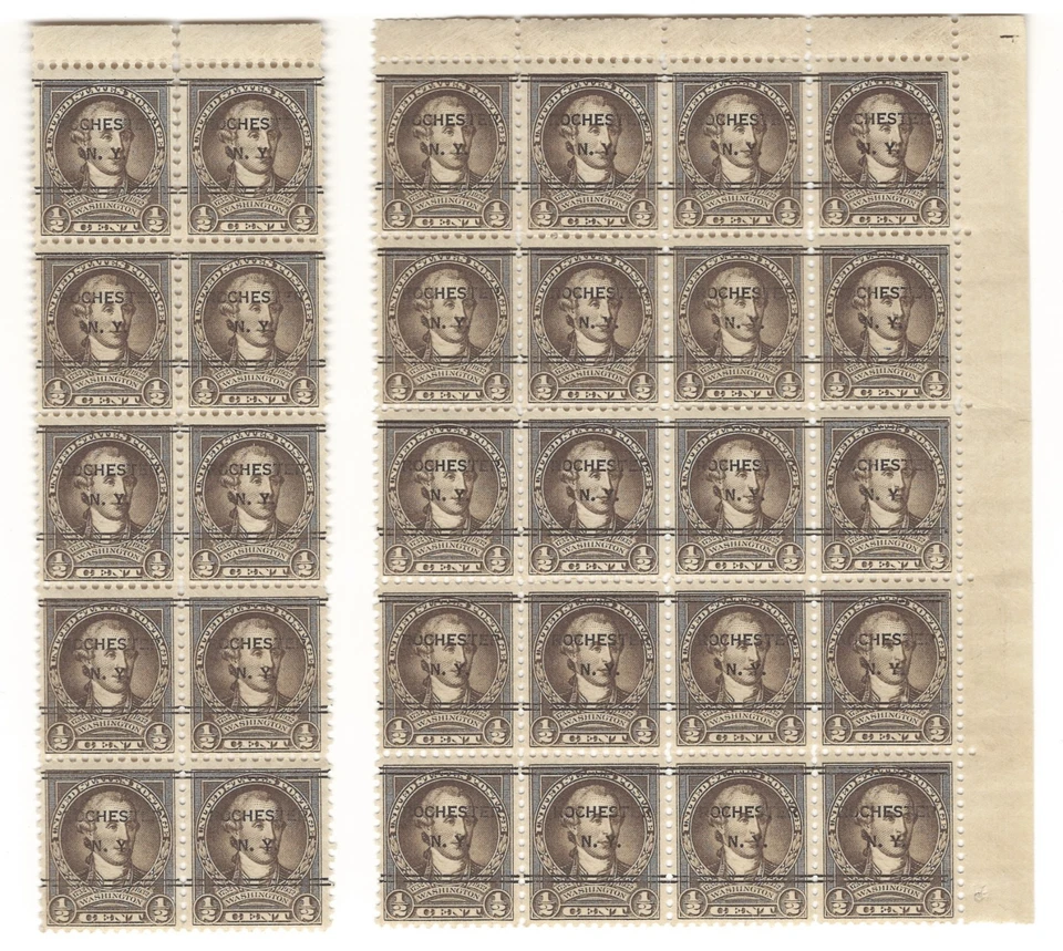 1932 UNITED STATES 1/2c WASHINGTON Rochester New York PRECANCEL SHEET BLOCK - Image 1 of 1