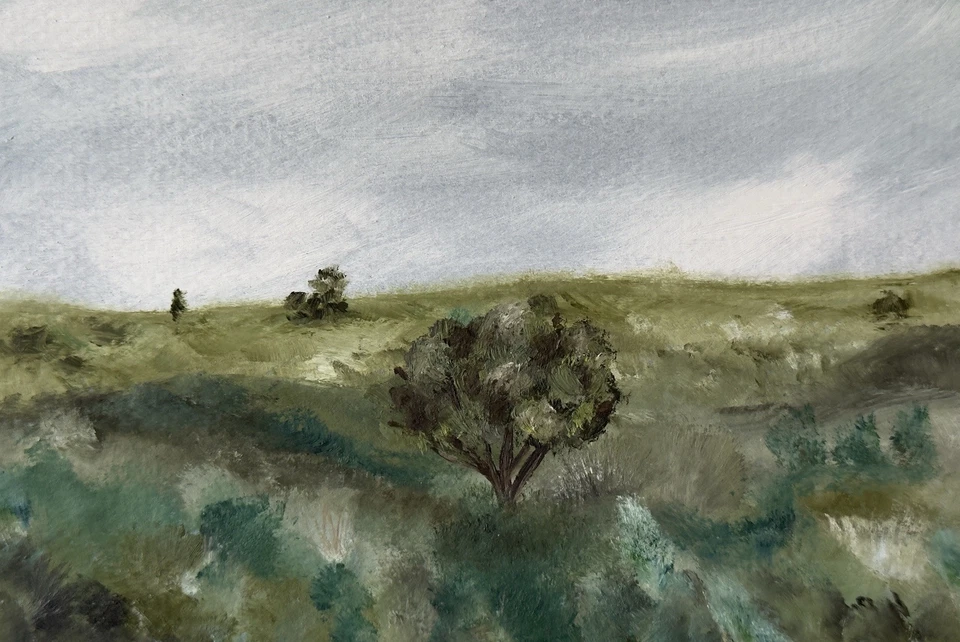 Pequeña pintura al óleo original, obra de arte de paisaje de campo, óleo abstracto 4x6, mini arte Foto 1 de 1