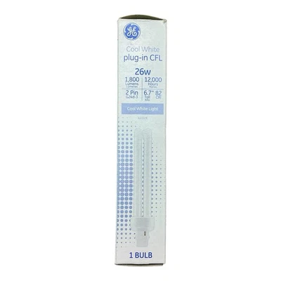 GE Plug-in CFL Light Bulb 26W 2-Pin G24d-3 Base 12,000 Hours Cool White 6.7" - Image 1 of 4