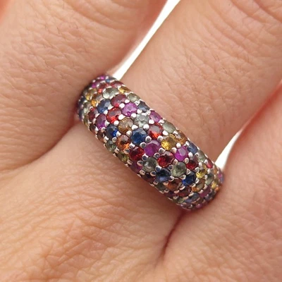 EFFY 925 Sterling Silver Real Round-Cut Multi-Color Sapphire Ring Size 9.25 - Image 1 of 4