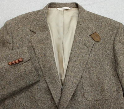 Blazer Stafford Para Hombre Marrón 46L 100% Lana 2 Botones Tweed Codo Parche Mancha EE. UU. Foto 1 de 4