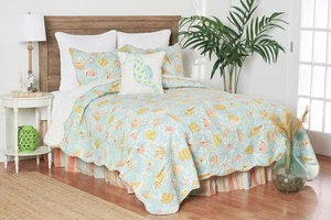 St. Martin Blue Cotton Cotton Quilt Set - Reversible and Machine Washable - Picture 1 of 8
