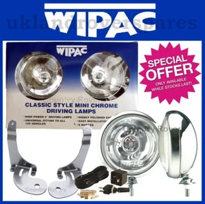 BMW Mini Driving Lamps 2 x 5" Chrome Lamps & Stainless Brackets + Wiring WIPAC - Picture 1 of 9