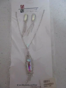 Christina Collection Large Rhinestone Necklace, Dangle Earrings Set - Picture 1 of 1
