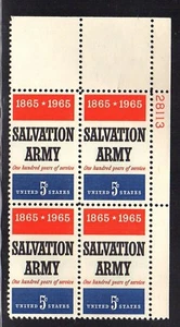 #1267 - 5¢ Salvation Army Issue - MNH Plate Block 4 - Picture 1 of 1