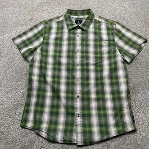 prAna Shirt Medium Green Plaid Organic Cotton Blend Casual Short Sleeve Mens - Picture 1 of 8
