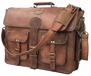 Hecho a mano para hombre cuero genuino vintage para computadora portátil maletín bolso mensajero - Imagen 1 de 6
