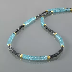 Collana Topazio Diamante Nero Naturale e Blu - Foto 1 di 6