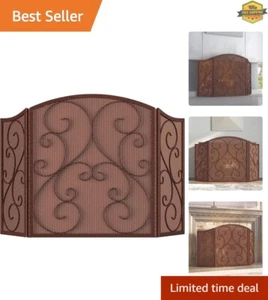 Foldable Wrought Iron Fireplace Screen in Antique Bronze - Safety and Elegance - Picture 1 of 11