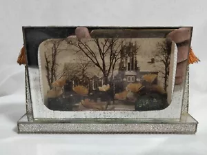 Cornice portafoto vintage metà secolo stile scatola ombra scrivania argento floreale - Foto 1 di 8