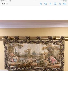Tapestry Wall Hanging French Countryside Scene 74”x 40 1/2” Tabs - Picture 1 of 9