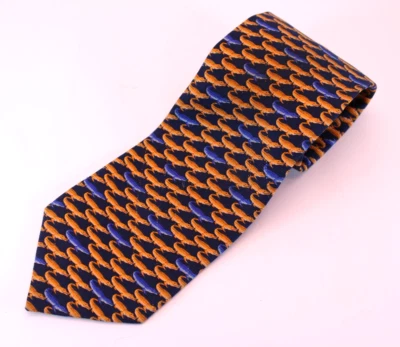 Corbata De Colección Via Rossini Seda Para Hombre MI Italia Naranja y Azul Caimanes REPP 56x4" Foto 1 de 4