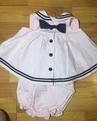 Sophie Rose Girls Sz. 3/6 Months Oink Navy Sailor Dress & Bloomer Set - Image 1 of 4