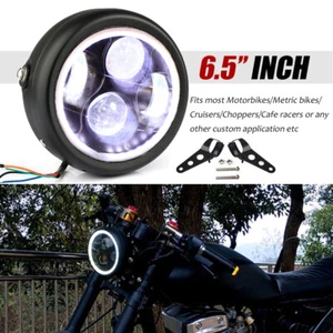 6.5" Motorcycle LED COB Headlight White Halo Ring For Harley Choppers Cafe Racer - Picture 1 of 10