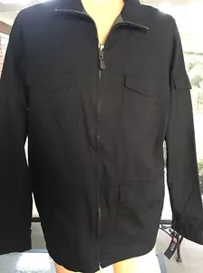 Chaps Black Jacket Coat Zip Front Cotton Twill Lined Medium Weight Mens Sz L - Picture 1 of 11