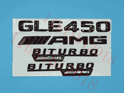 Pegatina insignia emblemática maletero negro brillante plana "GLE450 AMG BITURBO" para Mercedes Benz Foto 1 de 4