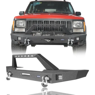 Parachoques delantero con focos LED y placa de cabrestante para Jeep Cherokee XJ 1984-2001  Foto 1 de 4
