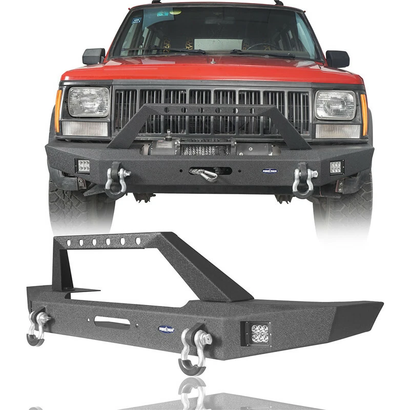 Front Bumper W/ 2x 18w LED Spotlights Textured Steel for Jeep Cherokee XJ 84-01