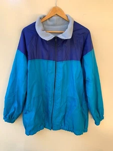 Retro Unisex Size Approx XL Fleece Lined Blue Colourblock Winter Jacket Vintage - Picture 1 of 7