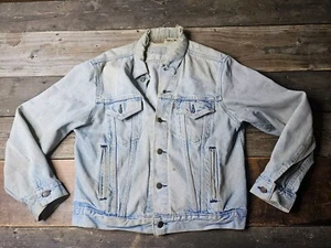 Vintage LEVIS Jacket Mens 44R Denim Trucker Motorcycle Cotton USA Distressed  - Picture 1 of 11