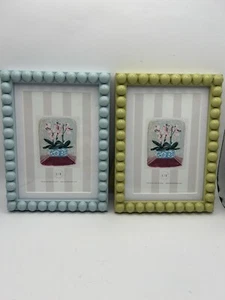 Set of 4 L&F Glossy Beaded Frames Light Blue and Olive Green 6"X8" - Picture 1 of 6