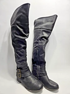 Damen Overknee Stiefel Overknee Punk Flach Niedrig Absätze Schuhe - Bild 1 von 9