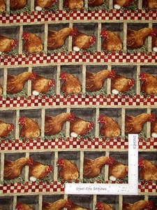 Farm Chicken Rooster Fabric Fowl Egg Bird Nest Cotton CP38152 By Yard - Picture 1 of 1